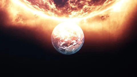 Meteors are attacking Earth. Flying near the sun. Stock Footage 108651507
