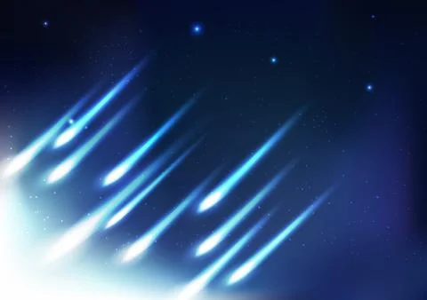 Meteors fireball, light rays bright abstract background, night astronomy galaxy Stock Illustration
