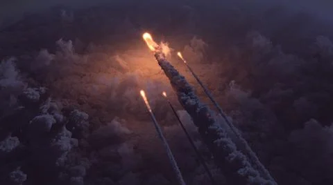 Meteors flying over the clouds Stock Illustration