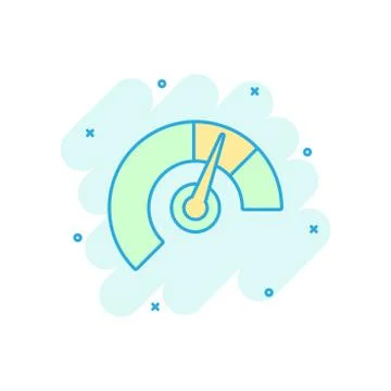 Meter dashboard icon in comic style. Credit score indicator level vector cart Stock Illustration