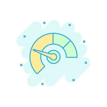 Meter dashboard icon in comic style. Credit score indicator level vector cart Stock Illustration