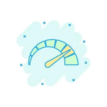 Meter dashboard icon in comic style. Credit score indicator level vector cart Stock Illustration