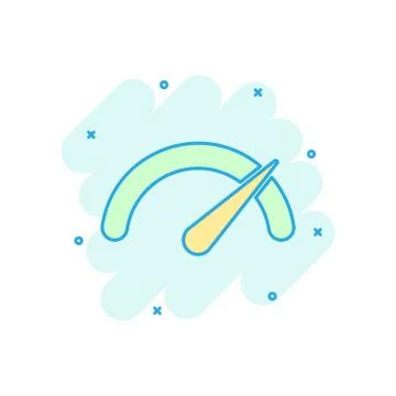 Meter dashboard icon in comic style. Credit score indicator level vector cart Illustrazione stock