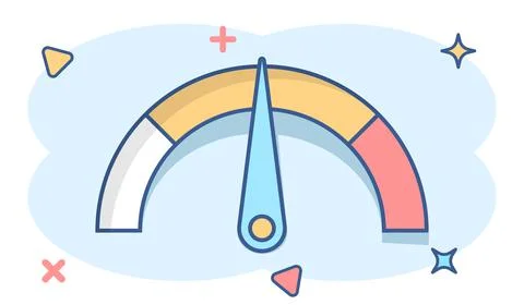 Meter dashboard icon in comic style. Credit score indicator level vector cart Stock Illustration