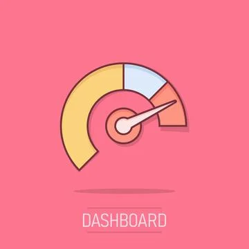 Meter dashboard icon in comic style. Credit score indicator level vector ca.. Stock Illustration