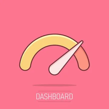 Meter dashboard icon in comic style. Credit score indicator level vector ca.. Stock Illustration