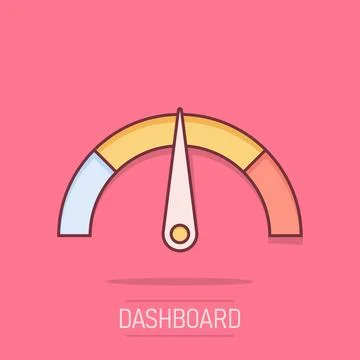 Meter dashboard icon in comic style. Credit score indicator level vector ca.. Stock Illustration