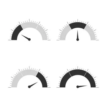 Meter icons set. Speedometer display, power interface, gauge with arrow to Stock Illustration