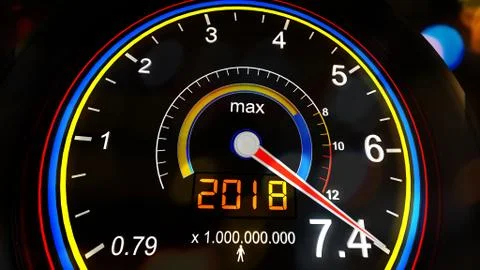 Meter Showing the Change of World Population over Time until Today Stock Illustration