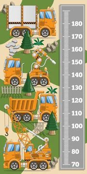 Meter wall with construction machines. Stock Illustration