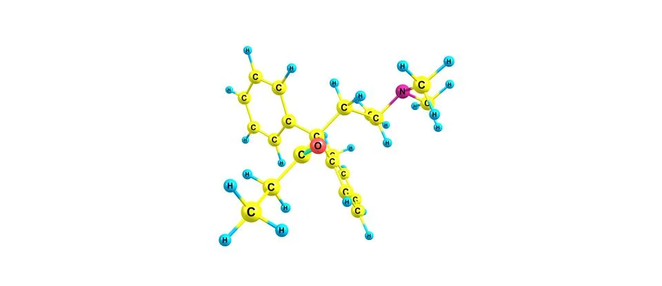 Methadone molecular structure isolated on white Stock Illustration