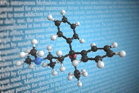 Methadone scientific molecular model, 3D rendering Stock Illustration