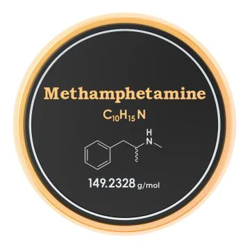Methamphetamine, chemical formula, molecular structure. 3D rendering isolated Stock Illustration