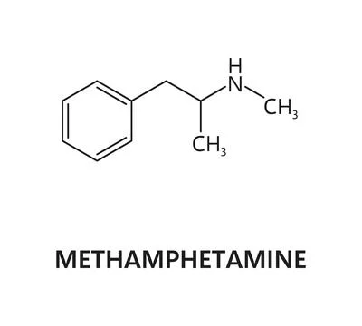 Methamphetamine drug molecule formula structure Stock Illustration