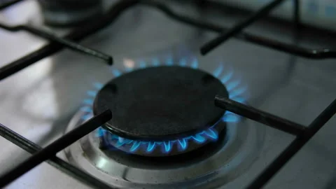 Methan gas kitchen stove while burning,not renewable energy supplies cost crisis Stock Footage 212380499