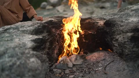 Methane with admixture igniting in air on Yanartas mountain Stock Footage 143340813