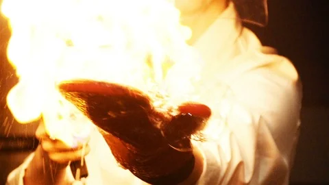 Methane bubbles burning in a science experiment Stock Footage 114192066