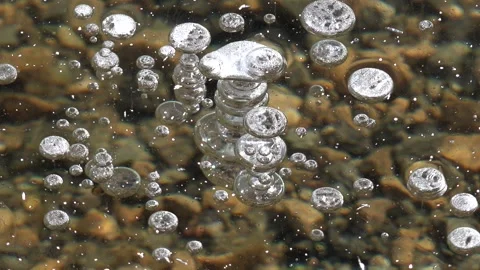 Methane gas bubbles stay trapped inside clear frozen lake ice - Bubble Disks Stock Footage 339817808