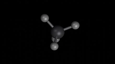 Methane molecule 3D building and rotating on black, 4K scientific loop Vídeos de archivo 344702044