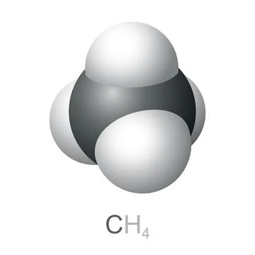 Methane molecule, CH4, space-filling model and chemical formula Stock Illustration