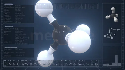 Methane molecule with description on the computer screen, loopable 3d animation Video stock 173495263