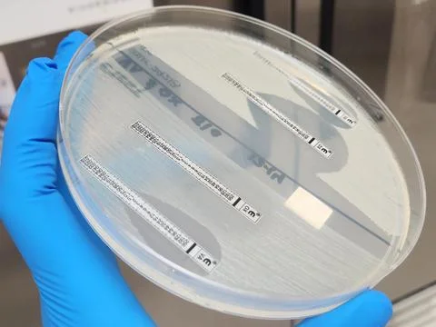 Methicillin sensitive and resistant staphylococcal isolates - E-test Stock Photos