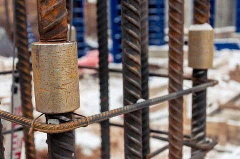 The method of connecting reinforcing bars for concrete work at a construction Stock Photos