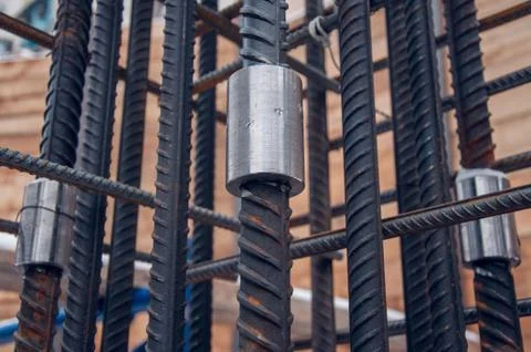 The method of connecting reinforcing bars for concrete work at a construction Stock Photos