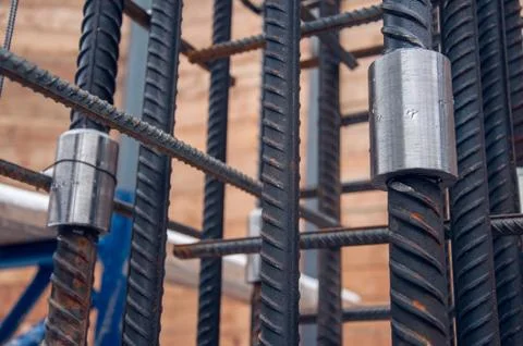 The method of connecting reinforcing bars for concrete work at a construction Stock Photos