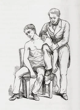 Method of reducing dislocation of the shoulder with knee in armpit. From The Stock Photos