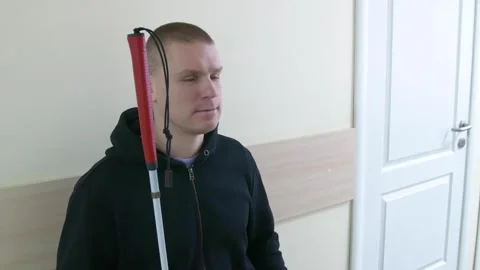 Methods and ways of safe movement with a cane. Accompanying the blind. 스톡 동영상 300196266