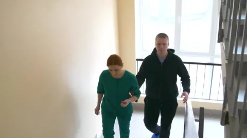 Methods and ways of safe movement with a cane. Accompanying the blind. Stock Footage 300197108