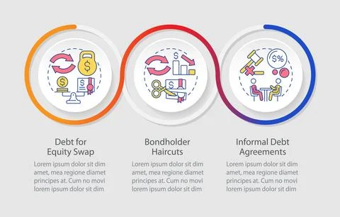 Methods of debt restructuring infographics circles sequence Illustrazione stock
