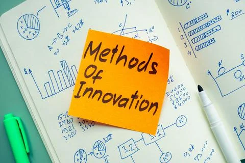Methods of innovation phrase on the memo stick and notepad. Stock-Fotos