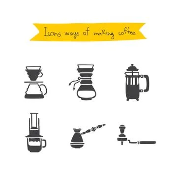 Methods of preparing coffee. Vector icons. Stock Illustration