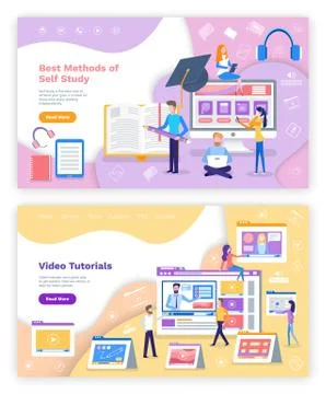 Methods of Self Study and Video Tutorials Set イラスト素材