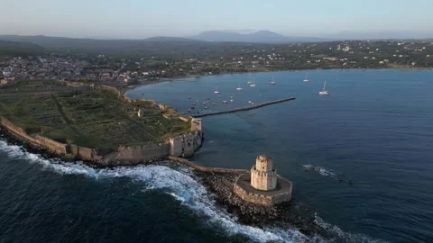 Methoni Castle in Greece pull away Stock Footage 318064631