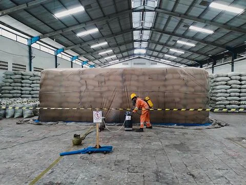 Methyl bromide gas release process for cinnamon commodity Foto stock