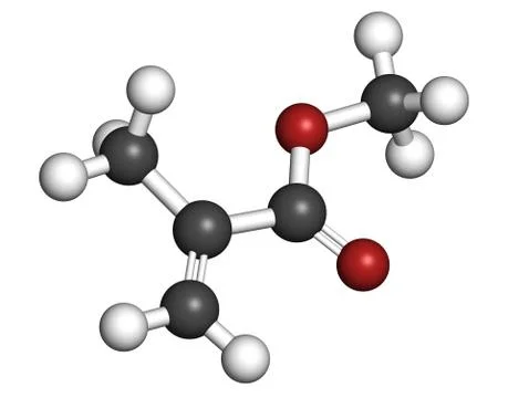 Methyl methacrylate molecule, poly(methyl methacrylate) or acrylic glass buil Stock Illustration