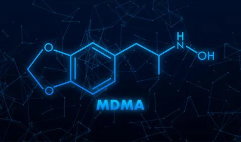 Methylenedioxymethamphetamine, MDMA chemical ecstasy molecule. Vector Stock Illustration