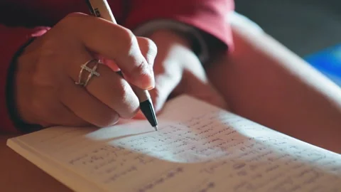 Meticulous notes captured on bright pages. Focused individual systematically Stock Footage 332791909