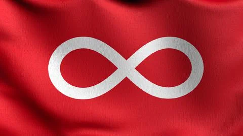 Metis flag blowing in the wind. 3D rendering illustration of waving sign. Stock Illustration