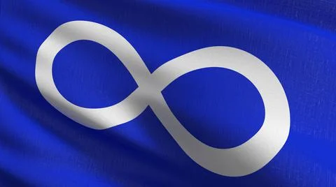 Metis flag blowing in the wind. 3D rendering illustration of waving sign. Illustrazione stock
