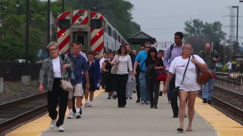 Metra commuters walk the train platform, 1080p HD Video stock 47578720
