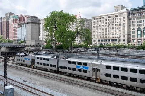 Metra Double-Decker Commuter Train in Downtown Chicago Stock Photos