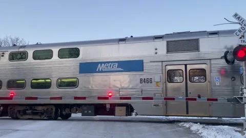 Metra Train at Railroad Crossing Stock Footage 168137653