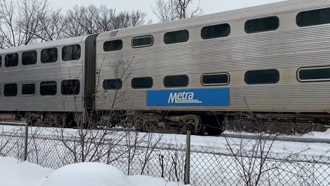 Metra train on winter day Stock Footage 149018011