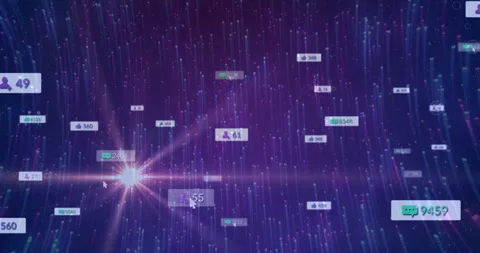 Metric labels drifting inward, cursor hovering chat count, light beam sweeping Stock Footage 312656260