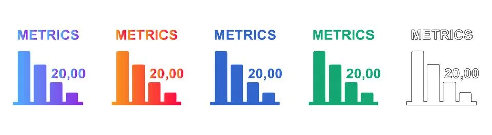Metrics Bar Chart and Data Label Icons Set Stock Illustration