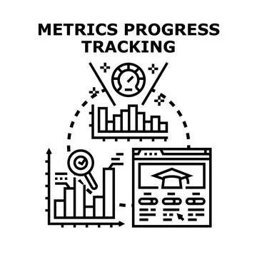 Metrics progress tracking data analysis dashboard evaluation Stock Illustration